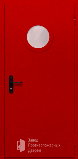 Фото двери «Однопольная с круглым стеклом (красная)» в Солнечногорску