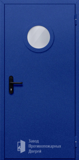 Фото двери «Однопольная с круглым стеклом (синяя)» в Солнечногорску