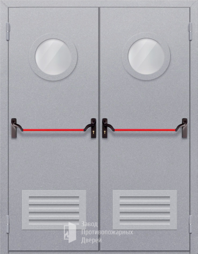 Фото двери «Двупольная с круглым стеклом и решеткой (антипаника)» в Солнечногорску