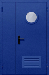 Фото двери «Полуторная с круглым стеклом и решеткой (синяя)» в Солнечногорску